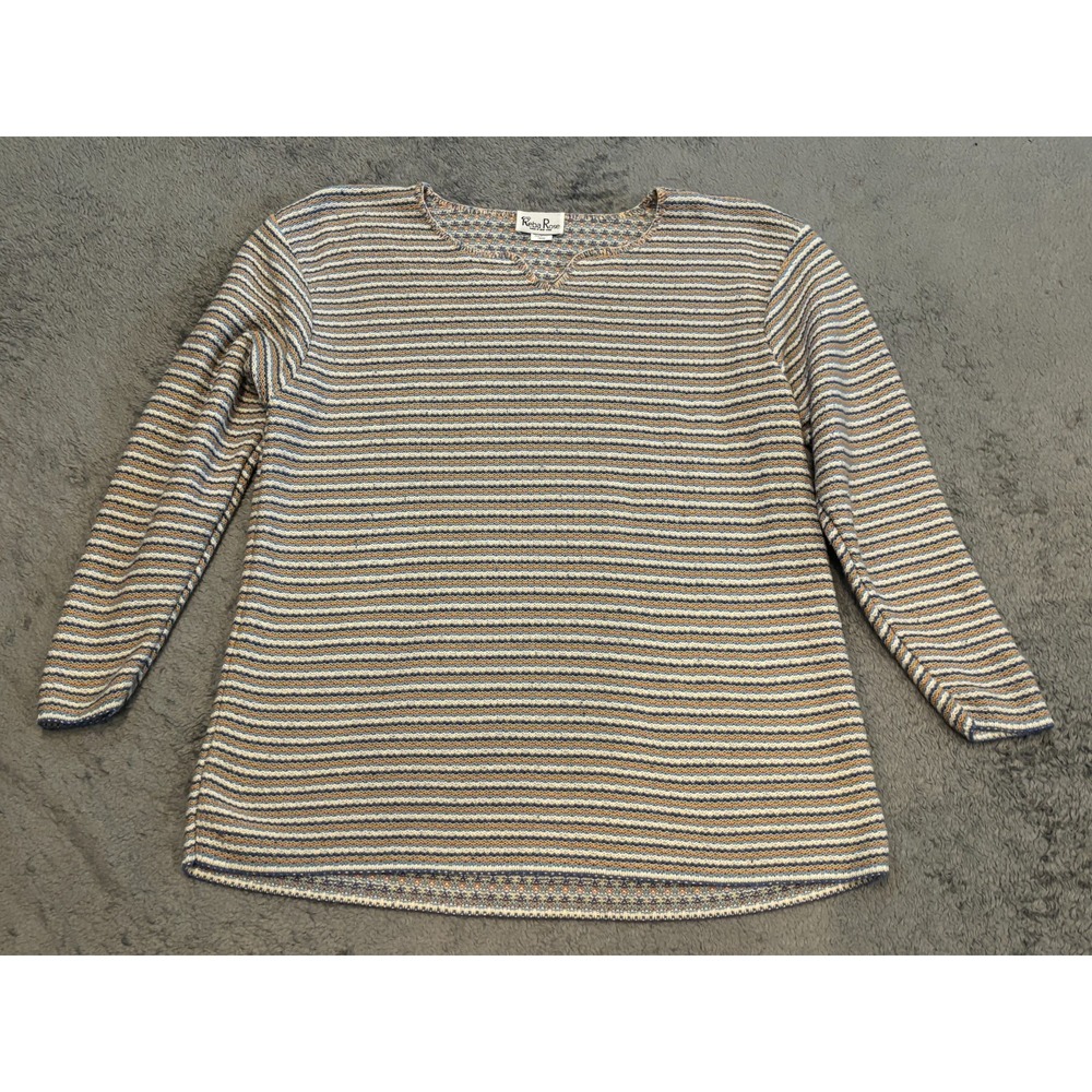 Reba Rose Sweater Womens 18/20 V Neck Striped Multicolor Knit Boho Casual Top